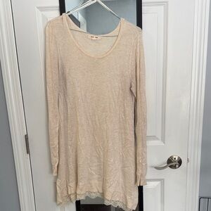 Pink Rose Cream Lace Hem Tunic